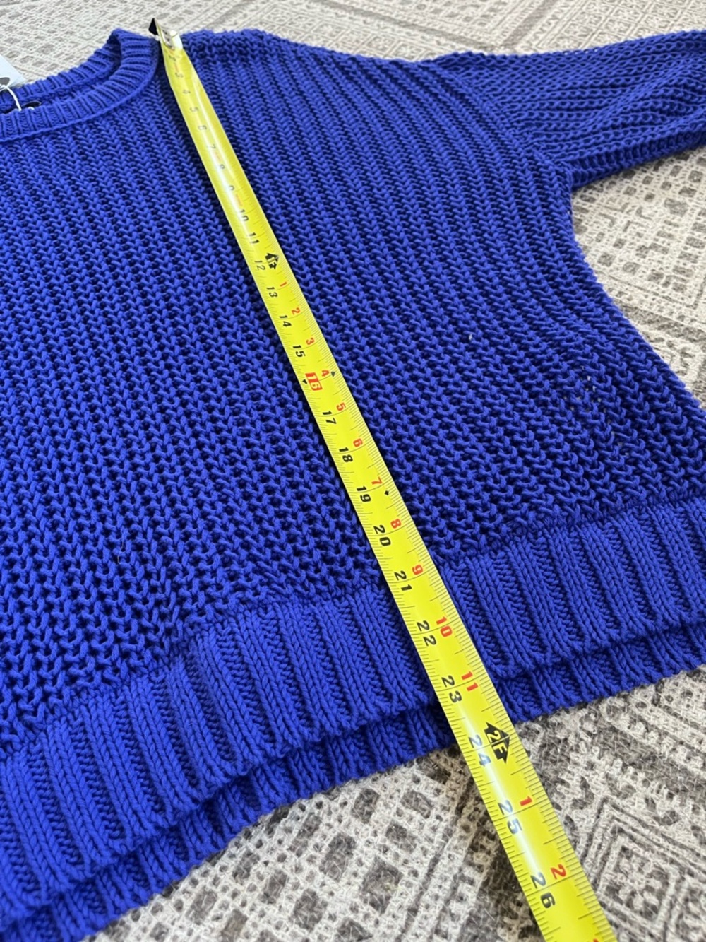 New 100% Organic Cotton Eileen Fisher Royal Blue Crewneck Open Stitch Sweater L - Picture 6 of 11